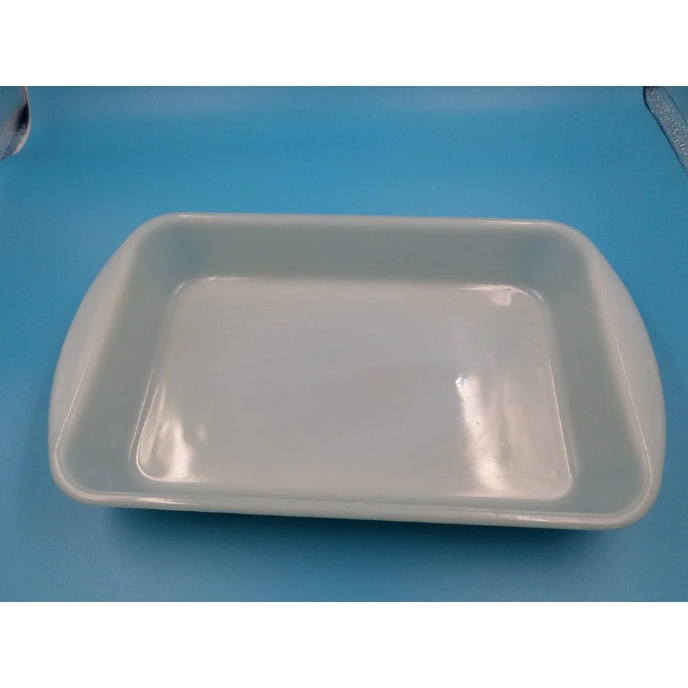 Vintage MCM Aqua Blue Milk Glass Baking Dish pebble glass bottom Glasbake 13x8